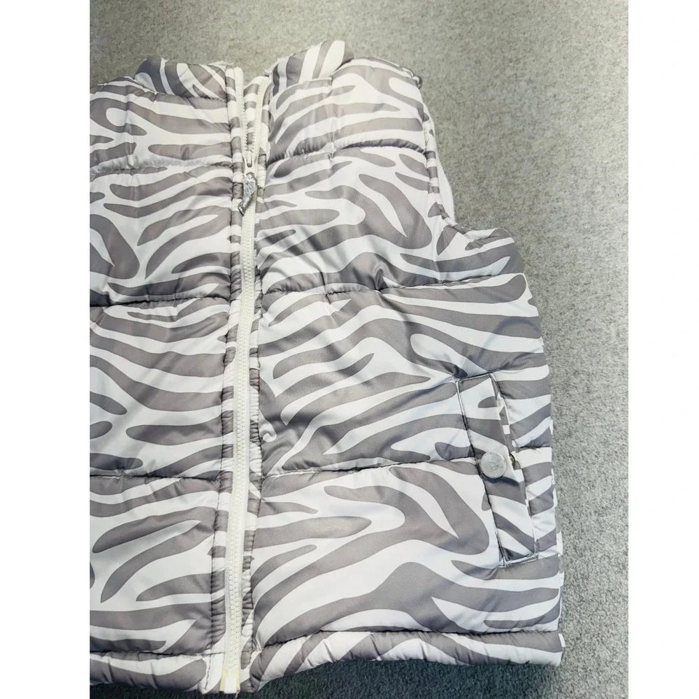 Carter's Puffer Vest Kids Size 6 Gray White Zebra Print Sherpa Lined Zip Up‎